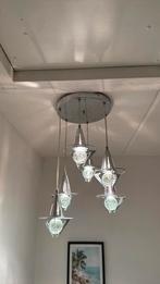 Zilverkleurige plafondlamp/hanglamp, Huis en Inrichting, Lampen | Plafondlampen, Ophalen, Gebruikt, Glas