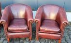 2 schapenleren fauteuils rood bruin/ cognac + BEZORGING, Chesterfield, Leer, Ophalen of Verzenden, Zo goed als nieuw