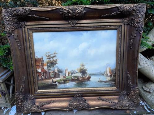 Schilderij Olieverf/Paneel in Sierlijst "HuisPoort ad Vecht", Antiek en Kunst, Kunst | Schilderijen | Klassiek, Ophalen of Verzenden