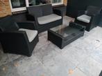 Zgan wicker loungeset met kussens voor €125, 4 zitplaatsen, Ophalen of Verzenden, Loungeset, Wicker