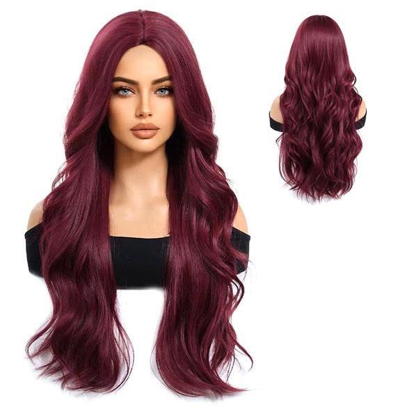 Luxe pruik lang wijnrood haar met losse slag zonder pony, Sieraden, Tassen en Uiterlijk, Uiterlijk | Haarverzorging, Nieuw, Pruik of Haarverlenging