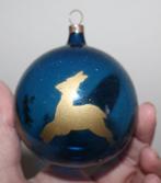 Grote vintage Kerstbal - doorschijnend met hertje en dennen, Ophalen of Verzenden, Gebruikt