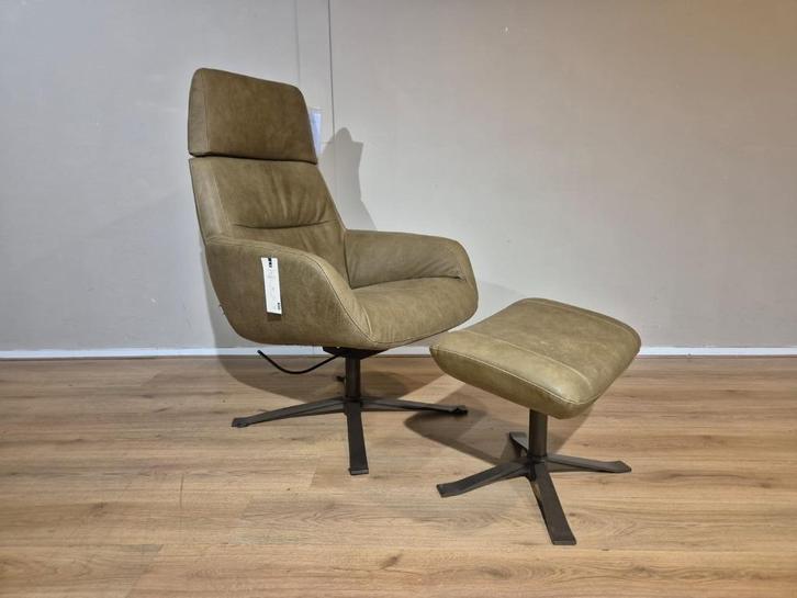 Showroommodel - Montel Rolf Relaxfauteuil - Leer - Hocker, Huis en Inrichting, Fauteuils, Nieuw, Leer, Metaal, 50 tot 75 cm, 75 tot 100 cm