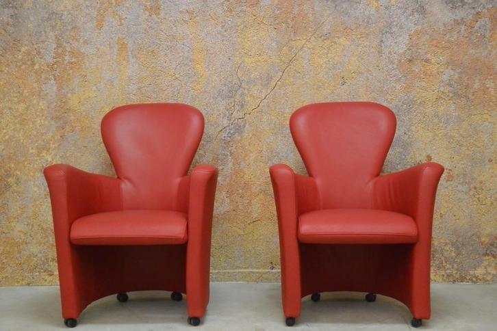 ZGANieuw 2 rode leren Leolux Amphora design fauteuils, Huis en Inrichting, Fauteuils, Zo goed als nieuw, Leer, 50 tot 75 cm, 75 tot 100 cm