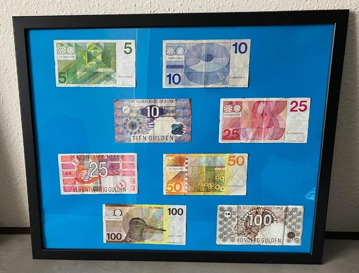 Nederlandse biljetten in drie lijsten, Postzegels en Munten, Bankbiljetten | Nederland, Setje, 100 gulden, Ophalen
