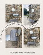 Vintage italiaanse wastafel hardstenen blad met spiegel, Ophalen of Verzenden