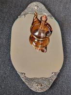 Vintage Ovaal Dienblad Verzilverde Handgreep en Spiegelblad, Antiek en Kunst, Ophalen of Verzenden