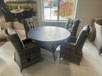 Ronde tafel 150øcm + 4 verstelbare stoelen | Showroom, 4 zitplaatsen, Ophalen of Verzenden, Zo goed als nieuw, Wicker