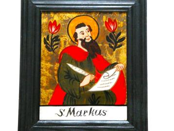 S. Markus achterglas schilderij St. Marcus de Evangelist