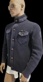 PME Legend dik gebreid vest met leren knopen (L) Schoon, Maat 52/54 (L), Pme Legend, Blauw, Ophalen of Verzenden