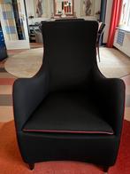 Wittmann fauteuil Senta, zwart wollen stof met leren bies, Huis en Inrichting, Fauteuils, Ophalen, Minder dan 75 cm, Zo goed als nieuw