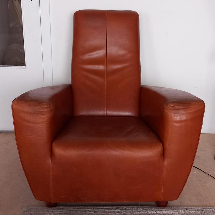 Longa Fauteuil met pouffe, Huis en Inrichting, Fauteuils, Gebruikt, Leer, 75 tot 100 cm, 75 tot 100 cm, Ophalen of Verzenden