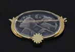Uniek 14k gouden vintage broche kristal man fluit haan retro, Ophalen of Verzenden, Goud, Broche, Met edelsteen