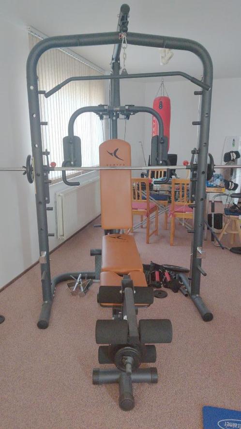 Fitness Krachtstation: 2,2 m. ho.1,4 m br. +gewichten Domyos, Sport en Fitness, Fitnessapparatuur, Gebruikt, Crosstrainer, Armen