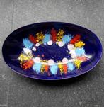 Vintage schaal emaille blauw ovaal rood geel, Overige materialen, Gebruikt, Schaal, Ophalen of Verzenden