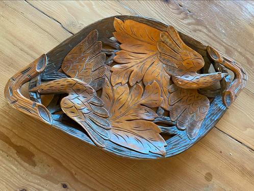 Houten schaal met 3d vogels, Huis en Inrichting, Woonaccessoires | Schalen en Manden, Gebruikt, Schaal, Ovaal, Hout, Ophalen of Verzenden