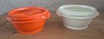 Tupperware trommel met sterdeksel/zonnedeksel Oranje Crème, Ophalen of Verzenden, Crème, Bus of Trommel