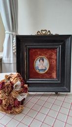 Antiek Frans portretminiatuur op koper  18x19,5 incl lijst, Verzenden