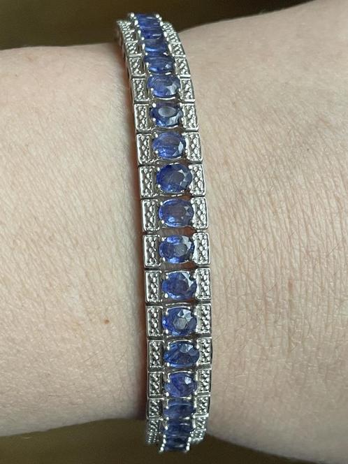 Prachtige zilveren tennisarmband met saffier, Sieraden, Tassen en Uiterlijk, Armbanden, Zo goed als nieuw, Zilver, Ophalen of Verzenden