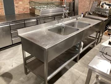 RVS Horeca Spoeltafel 2 bakken + voorspoel douche beschikbaar voor biedingen