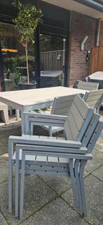 Ikea Falster, tafel en stoelen met kussens, Tuin en Terras, Tuinsets en Loungesets, Ophalen, Kunststof, Gebruikt, 6 zitplaatsen