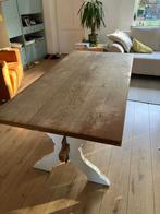 Houten Eettafel met Wit Onderstel, Huis en Inrichting, Tafels | Eettafels, Ophalen, Gebruikt, Eikenhout, Kloostertafel