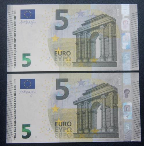 2x 5 euro 2013 nummers opvolgend (griekenland) print Y007J6, Postzegels en Munten, Bankbiljetten | Europa | Eurobiljetten, Setje