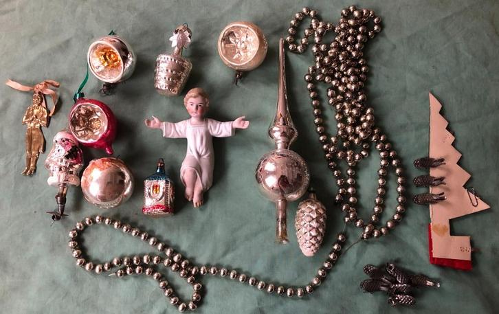 kribbe kindje Jezus en antieke kerstdecoratie, Diversen, Kerst, Gebruikt, Ophalen of Verzenden