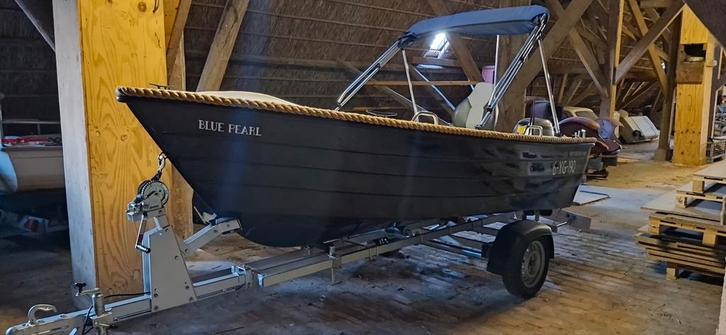 Clever 410 visboot met  trailer en 15 pk honda 4 takt, Watersport en Boten, Vis- en Consoleboten, Gebruikt, 10 tot 30 pk, 3 tot 6 meter