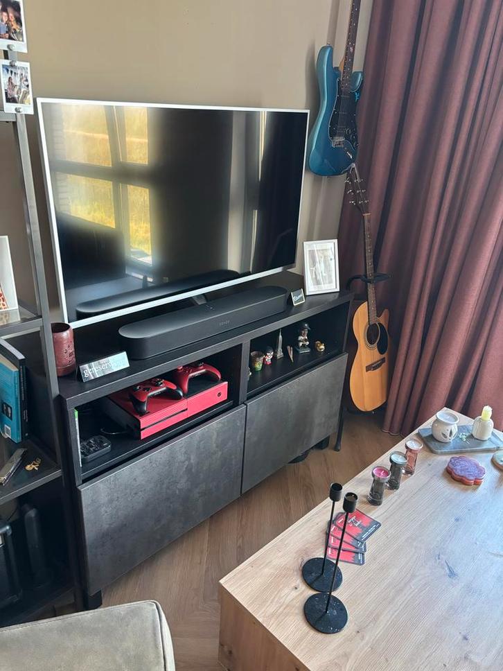 Besta TV Meubel - Grijs/Steenkleurig, Huis en Inrichting, Kasten | Televisiemeubels, Gebruikt, Minder dan 100 cm, 100 tot 150 cm