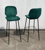 2 stuks luxe velvet groene horeca barkrukken, Ophalen, Met voetsteun, 60 tot 90 cm, Zo goed als nieuw