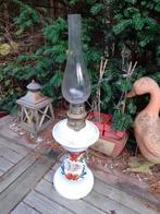 Antieke Opaline Olielamp Handbeschilderd - 60cm, Antiek en Kunst, Antiek | Lampen, Ophalen of Verzenden