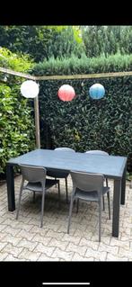 Tuintafel met 4 kunststof stoelen, Tuin en Terras, Tuintafels, Ophalen of Verzenden, Gebruikt, Rechthoekig, Aluminium