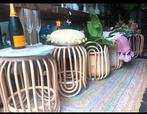 Rotan bamboe houten krukje rond tafeltje bijzettafeltje mand, Nieuw, Ophalen of Verzenden, Hout