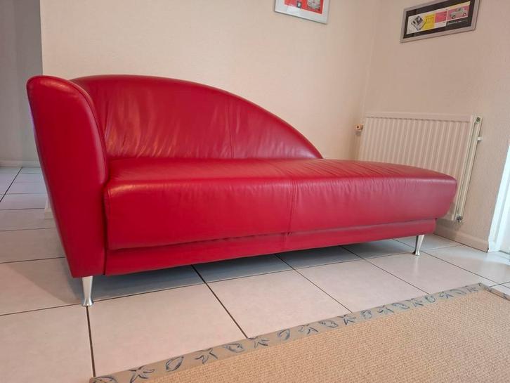 Chaise Lounge rood leer, Huis en Inrichting, Banken | Sofa's en Chaises Longues, Gebruikt, Eenpersoons, 150 tot 200 cm, 75 tot 100 cm