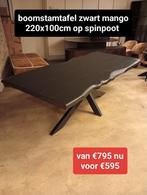 Nieuwe boomstamtafel zwart mangohout op spinpoot 220x100cm, Ophalen, ., Nieuw, .