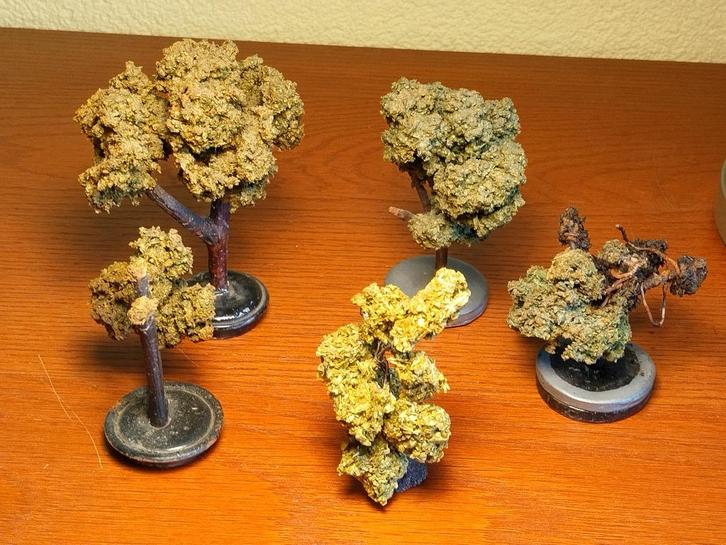 Faller houten boompjes jaren '50 (5x), Hobby en Vrije tijd, Modeltreinen | H0, Gebruikt, Natuur, Gelijkstroom of Wisselstroom