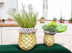 Set van 2 grote metalen goud bloempotten, Tuin en Terras, Bloempotten, 25 tot 40 cm, Rond, Ophalen of Verzenden, Minder dan 40 cm