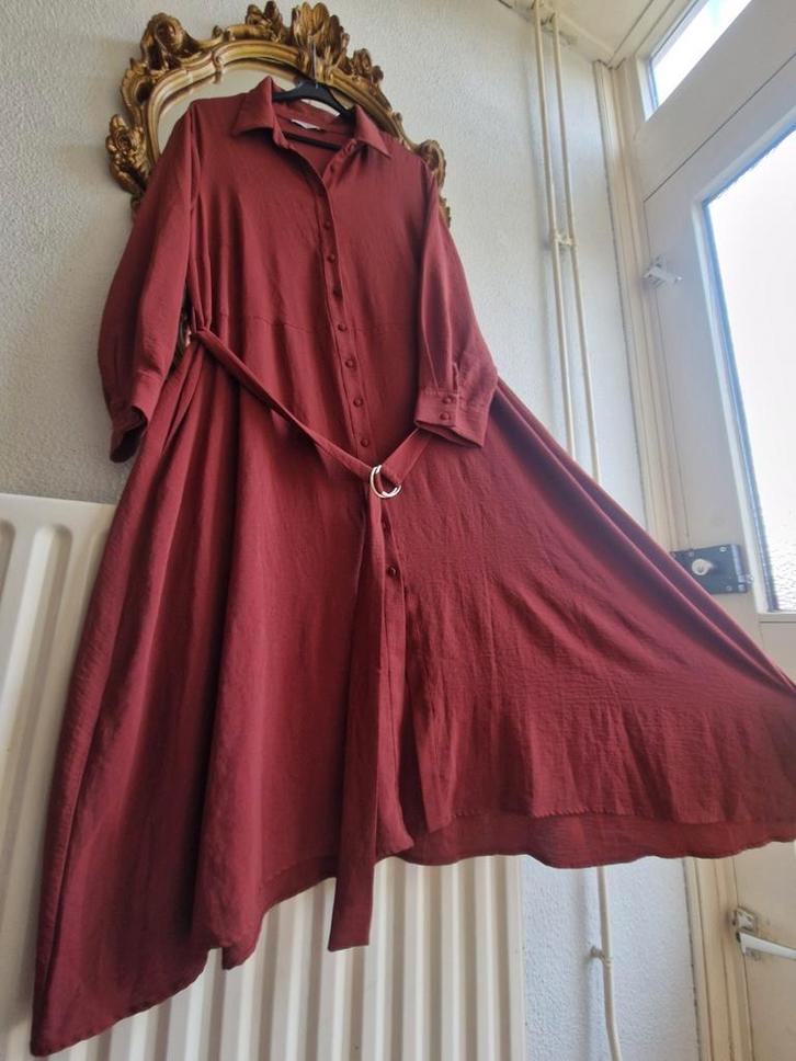 Mat. Fashion bruin oranje lang wijde doorknoop blouse jurk, Kleding | Dames, Grote Maten, Zo goed als nieuw, Jurk, Bruin, Ophalen of Verzenden
