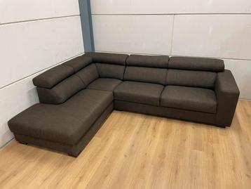 Mooie luxe bruine hoekbank met hoofdsteunen - GEREINIGD!!! beschikbaar voor biedingen