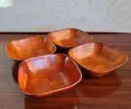 te koop set 4 snackschaaltjes gevlochten hout retro jaren 70, Ophalen of Verzenden, Huis en Inrichting