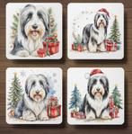 Bearded Collie Kerst onderzetters meg houder, Verzenden, Nieuw, Glas of Kopje