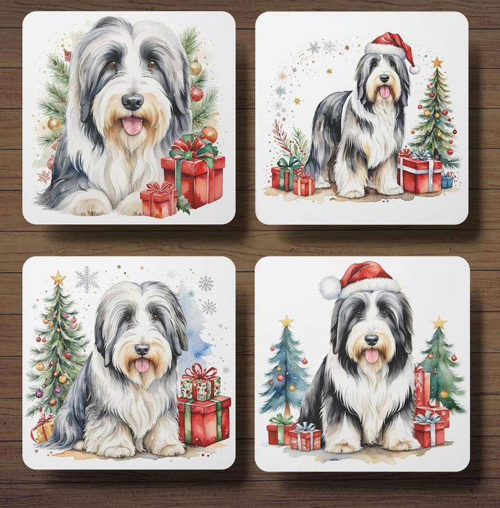 Bearded Collie Kerst onderzetters meg houder, Huis en Inrichting, Woonaccessoires | Onderzetters, Nieuw, Glas of Kopje, Verzenden