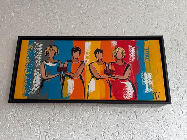 Corrie Leushuis - vrouwen met wijn- incl Certificaat, Antiek en Kunst, Kunst | Schilderijen | Abstract, Ophalen of Verzenden