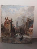Charles Vertin: Winters Stadsgezicht, Olieverf, Ophalen of Verzenden