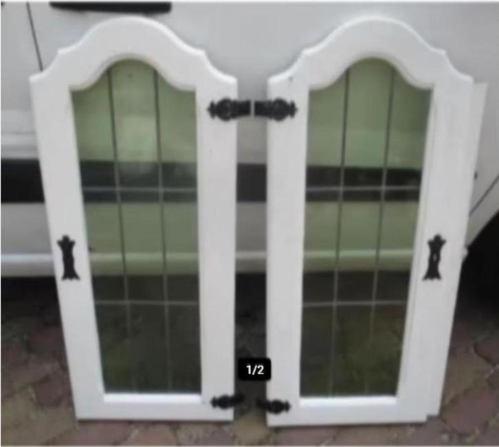 2 Oude Glas in Lood Deuren - 101x42cm, Antiek en Kunst, Antiek | Glas en Kristal, Ophalen of Verzenden