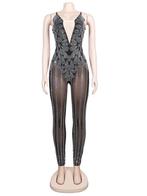 Dames catsuit 28 bodysuit glitter zwart doorzichtig jumpsuit, Verzenden, Maat 46/48 (XL) of groter, Nieuw, Overige thema's