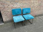 2 Ribstof Stoelen met Chrome Buisframe, Ophalen, Gebruikt, Twee, Blauw