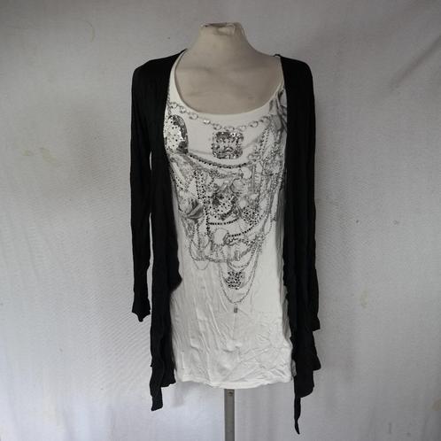 Prachtig zwart-wit shirt.Strass.Kant.Mt M.Merk Jane Norman, Kleding | Dames, T-shirts, Zo goed als nieuw, Maat 38/40 (M), Wit