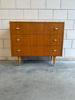 Vintage teak fineer ladekast sideboard retro design wandkast, Vintage, 50 tot 100 cm, Zo goed als nieuw, 3 of 4 laden